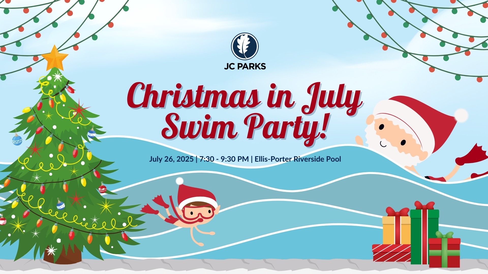 Christmas in July Swim Party Poster